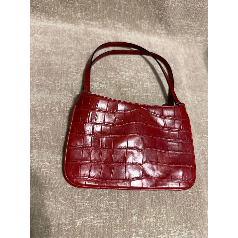 Ann Taylor Women's Croc Embossed Faux Leather Shoulder Bag Red OS